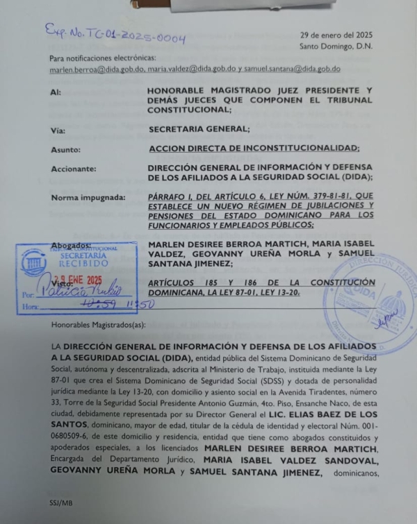 La DIDA somete acción ante el Tribunal Constitucional en defensa de familiares de pensionados fallecidos